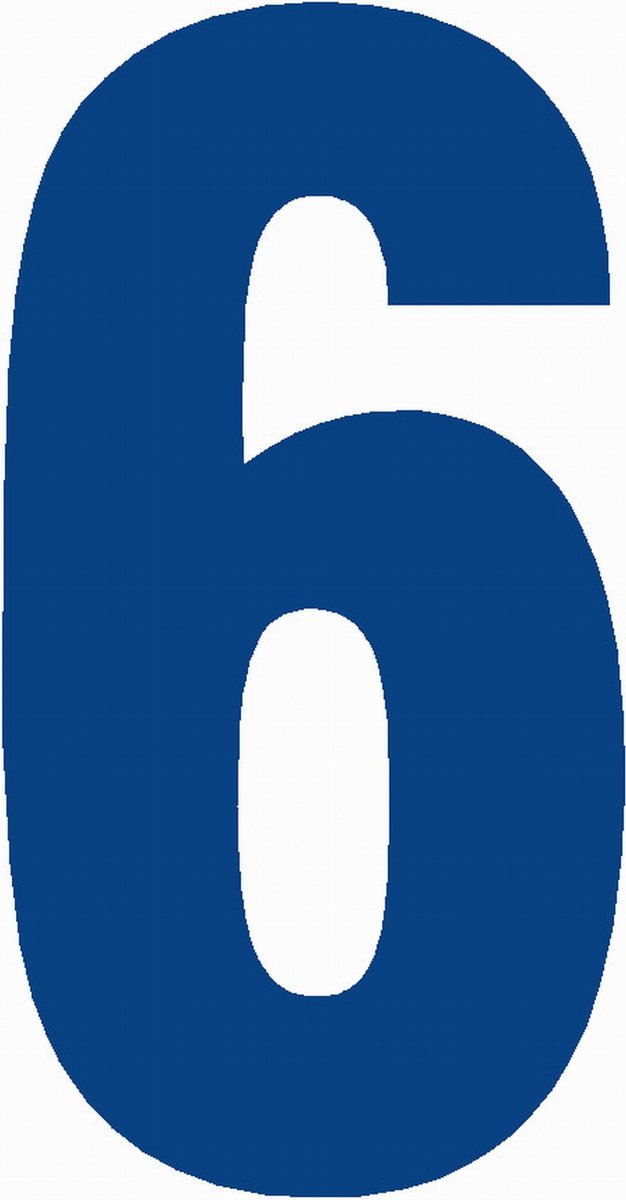 Cijfersticker nr. 6 BLAUW 10x5cm, plakcijfer, huisnummersticker, containersticker, magazijn sticker, showroom, tuincentra