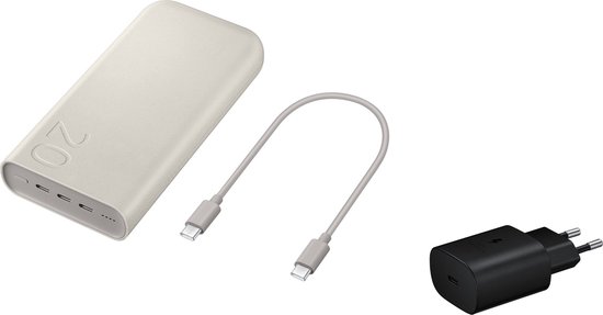 Samsung - Powerbank - Fast Charge 45W - 3x USB-C - 20000mAh - Beige + Adapter