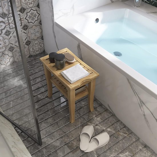 Utoplike Teakhouten Douchebank Met Handgrepen, Draagbare Houten Badkruk Opbergplank Grote Waterdichte Douchebank Voor Badkamer En Buiten 1580656979
