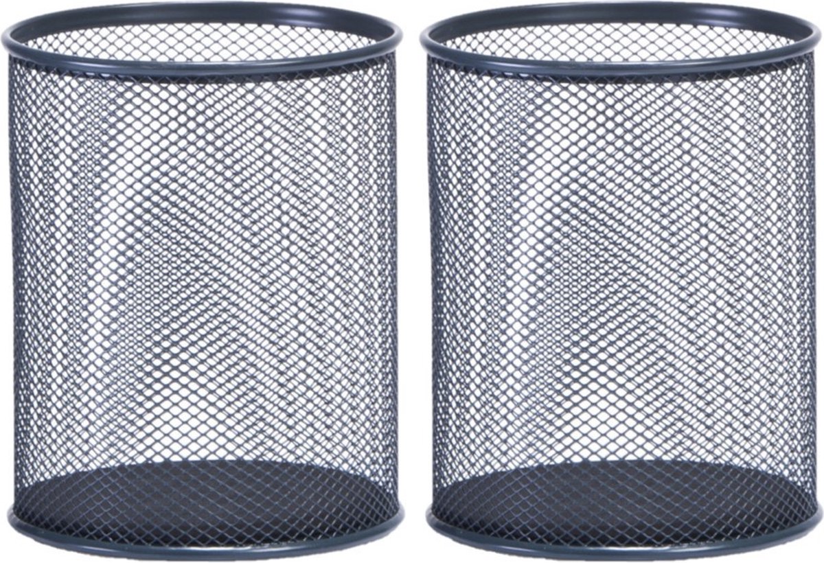 2x Stuks kleine bureau prullenbakjes antraciet grijs van draadmetaal/mesh 11 x 13,5 cm - Bureau accessoires