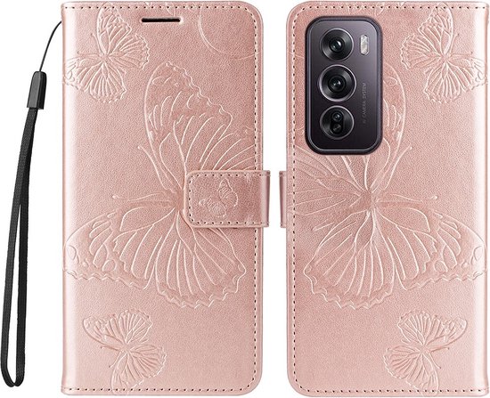 Coverup Butterfly Book Case - Convient pour la coque OPPO Reno12 Pro - Or Gold