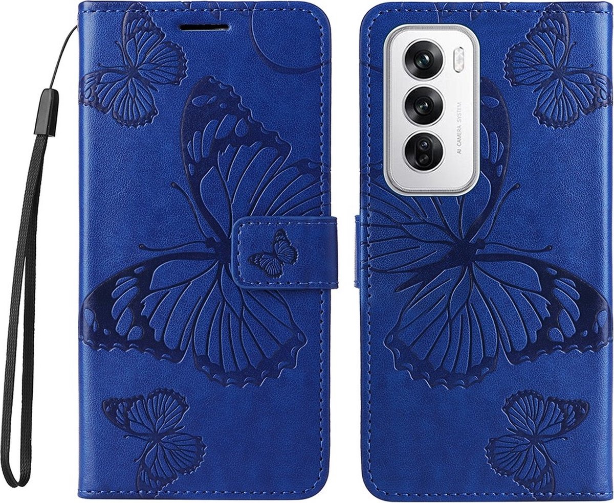 Coverup Hoesje - Geschikt voor OPPO Reno12 Hoesje - Coverup Vlinders Book Case - Blauw