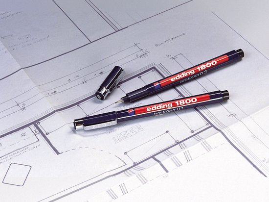 Edding 1800 professionele pennen, fineliner/tekenstift, 0,3 mm, set van 4: zwart, blauw, rood, groen