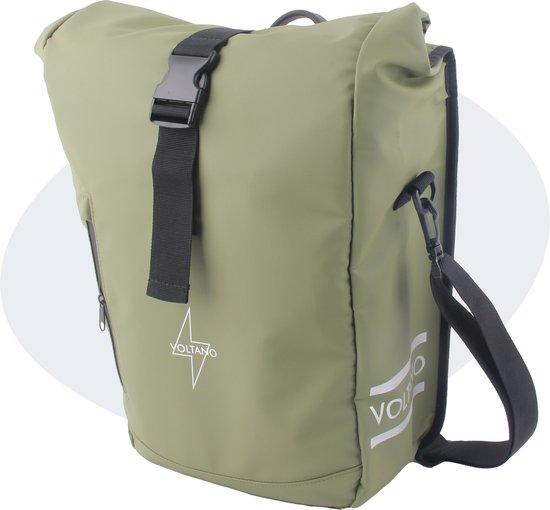 Voltano Journey Luxe Fietstas 28L - Olijf Groen - Enkele Pakaftas - Laptopvak - Met Schouderband - Waterdicht - Gratis Extra E-bike Beugels