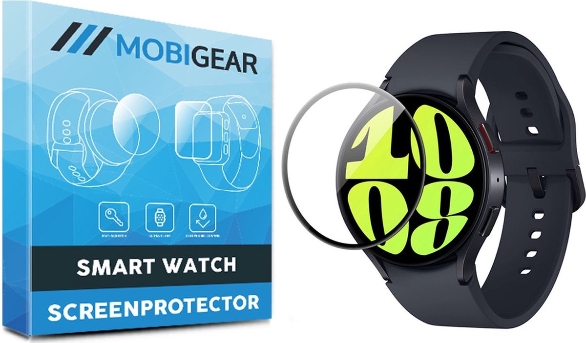 Mobigear Screenprotector geschikt voor Samsung Galaxy Watch 6 - 44 mm Glazen | Mobigear Screenprotector - Case Friendly - Zwart