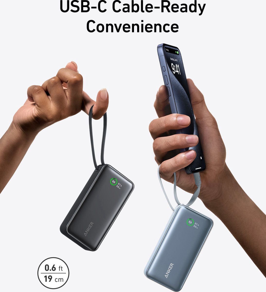 2-PACK Nano Powerbank 10.000 mAh met Ingebouwde USB-C Kabel - afbeelding 2