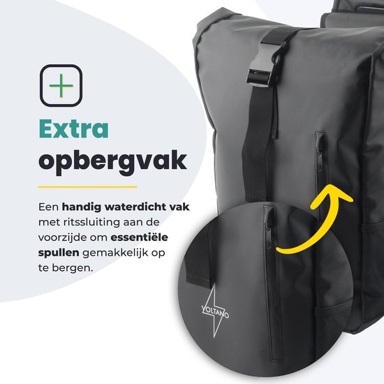 Voltano Dubbele Fietstas Rolltop - Zwart - 48 Liter - 100% Waterdicht - Fietstassen Elektrische Fietsen