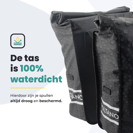 Voltano Dubbele Fietstas Rolltop - Zwart - 48 Liter - 100% Waterdicht - Fietstassen Elektrische Fietsen