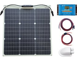 Set Flexibel Zonnepaneel 55Wp 12V Caravan, Camper, Boot, Tent of Tuinhuisje - Victron Energy BlueSolar PWM 10A LCD&USB laadregelaar - Zonnepaneel Compleet Pakket - Plug-Play set schematische tekening en handleiding-Monokristallijn