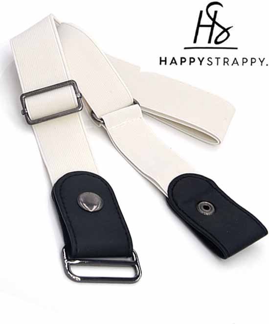 HappyStrappy. Originele Elastische Riem zonder Gesp - Gespvrije Riem - Elastische tailleriem voor Dames en Heren - Wit