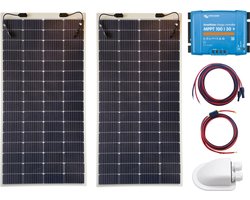 Bluetooth Set Flexibel Zonnepaneel 400Wp Caravan, Camper, Boot, Tent - MPPT Victron Energy laadregelaar 100/30 - Zonnepaneel Compleet Pakket - Kabel met connectoren- Plug-Play set schematische tekening en handleiding-Monokristallijn