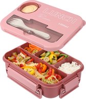 Beautiful Lunch Box 1300 ml - Sans BPA - Boîte à Bento - Peut également être utilisée comme boîte à pain - Rose - Avec Couverts et Plateau à Sauce