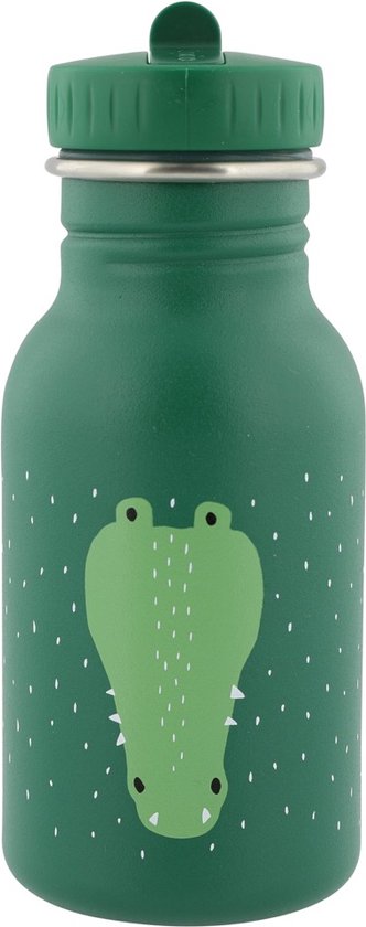 Foto: Trixie drinkfles mr crocodile rvs waterfles voor kinderen 350ml lekvrije fles groen