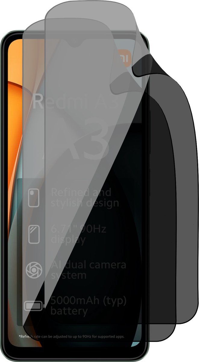 Privacy Screenprotector geschikt voor Xiaomi Redmi A3 - 2x FlexGuard Screen Protector