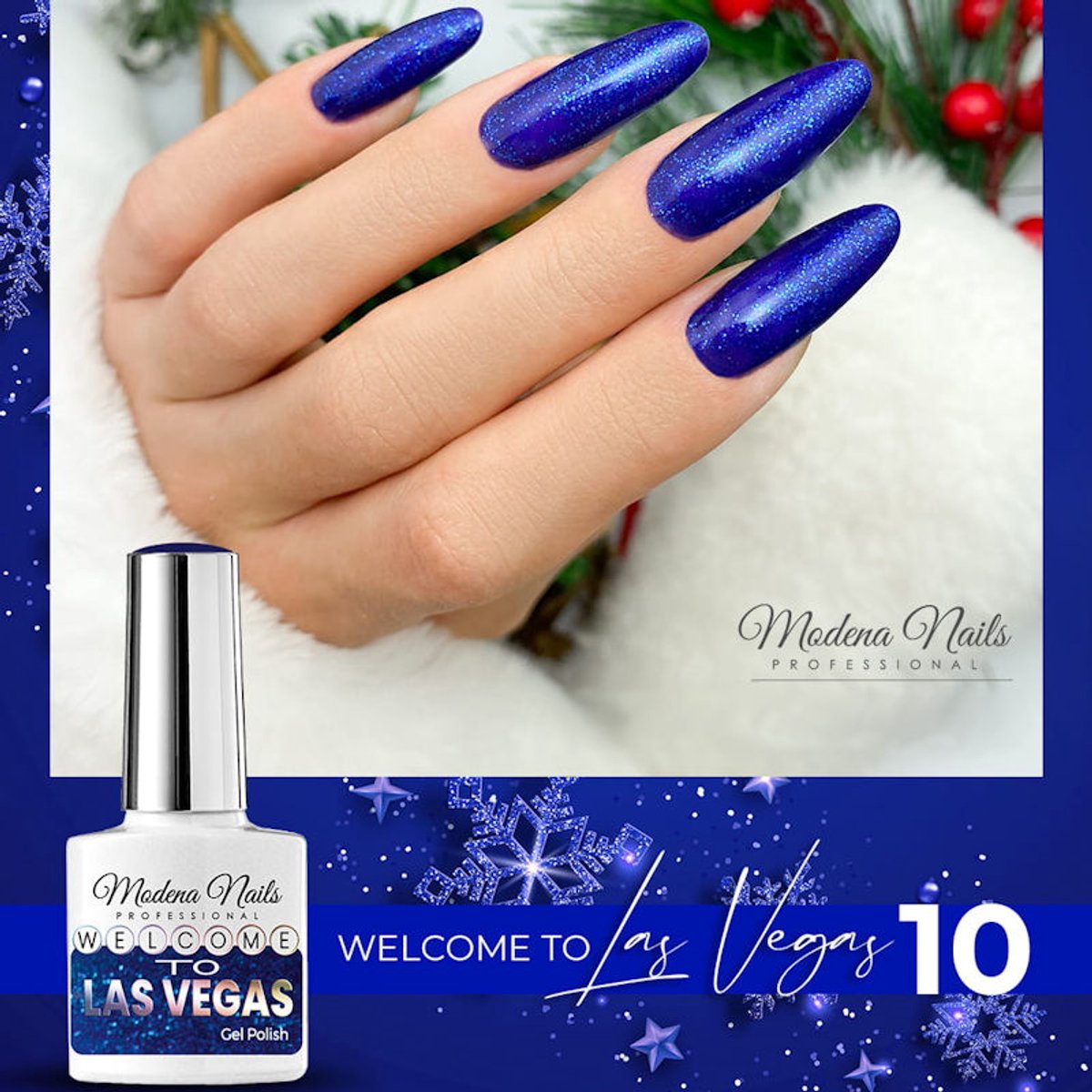Modena Nails UV/LED Gellak Welcome To Las Vegas - LV10 - Blauw, Glitter - Glitters - Gel nagellak - Gel nagellak