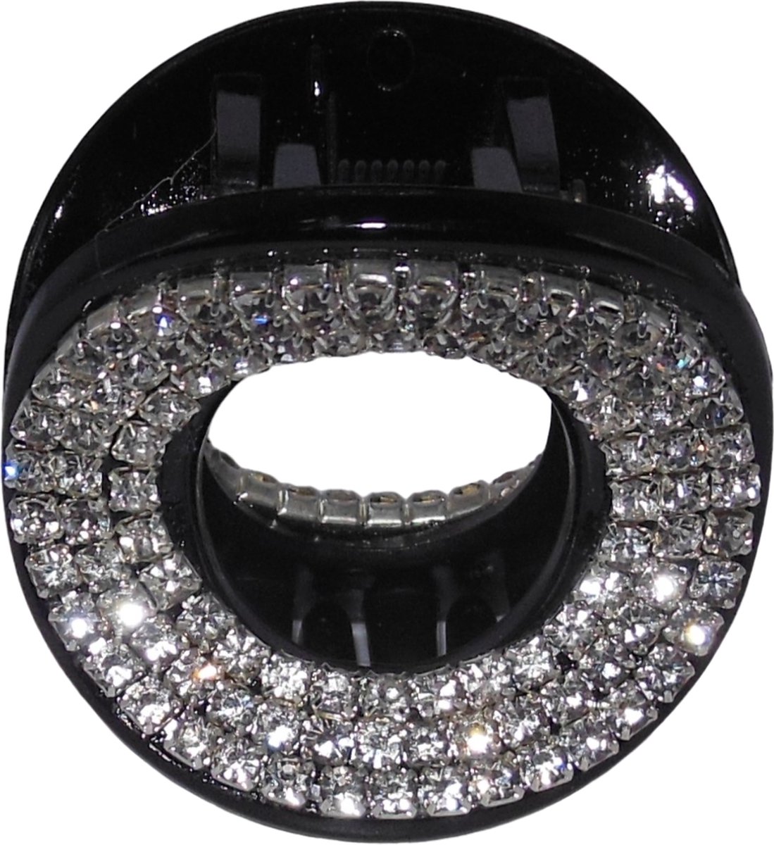 Haarklem middel rond zwart met strass