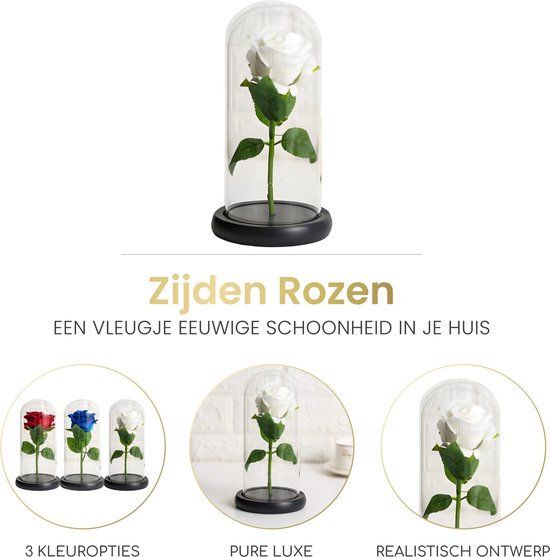 La Rose Flower White - Rose blanche de Luxe en cloche en verre - Rose en verre - Décoration florale romantique