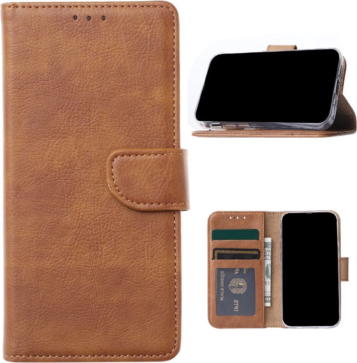 Bookcase Telefoonhoesje Geschikt voor Samsung Galaxy A8 (2018) - Hoesje - Ruimte voor 3 pasjes - Magneetlipje - Portemonnee - FuturiQ - Lichtbruin
