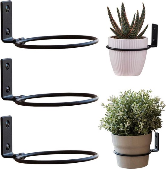 Foto: 3 stks zwart bloempot beugel diameter 15 cm metalen planter haak bloempot wandmontage beugel ring met schroeven voor buiten en binnen gebruik