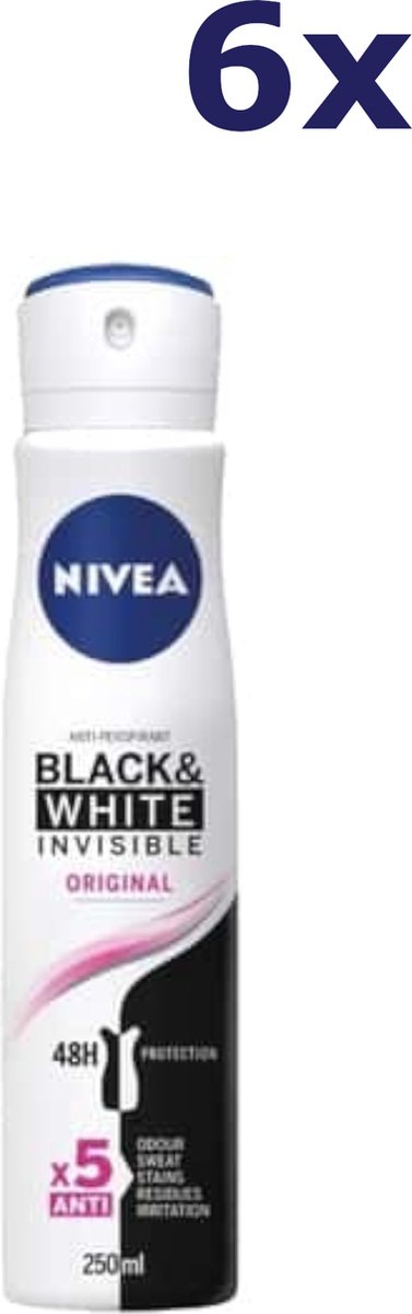 Goedkoopste Nivea Black & White Invisible Deodorant Spray XL - 6 x 250 ml