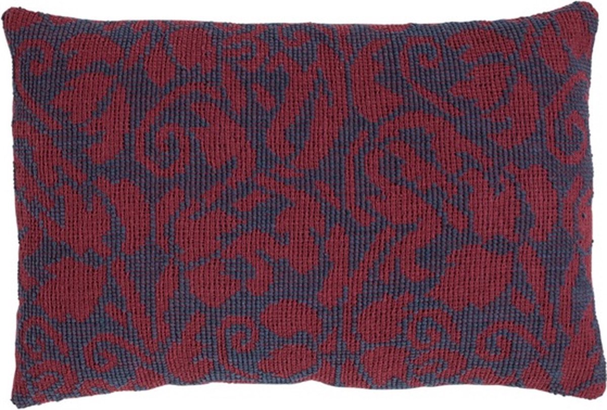 Linen & More Flower Jacquard Bordo Kussen | 40 X 60 | Sierkussen Voor Woonkamer Of Slaapkamer Rood