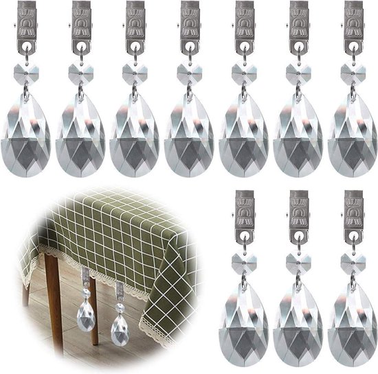 Foto: Tafelkleedhangers verzwaard tafelkleed gewichten set 10 stuks metalen clip ab kristalglas teardrop prisma hanger tafelkleed gewichten voor picknicktafels tafelkleed gewichten zwaar buiten netvormig tafelkleed gewichtjes