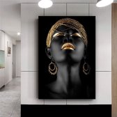 Toile de peinture | Femmes africaines - Noir et Or | 50 x 70 cm | Décoration d'intérieur | Bureau de Décoration murale | Décoration murale à la maison | Affiche de jardin | Accueil Décoration de bureau
