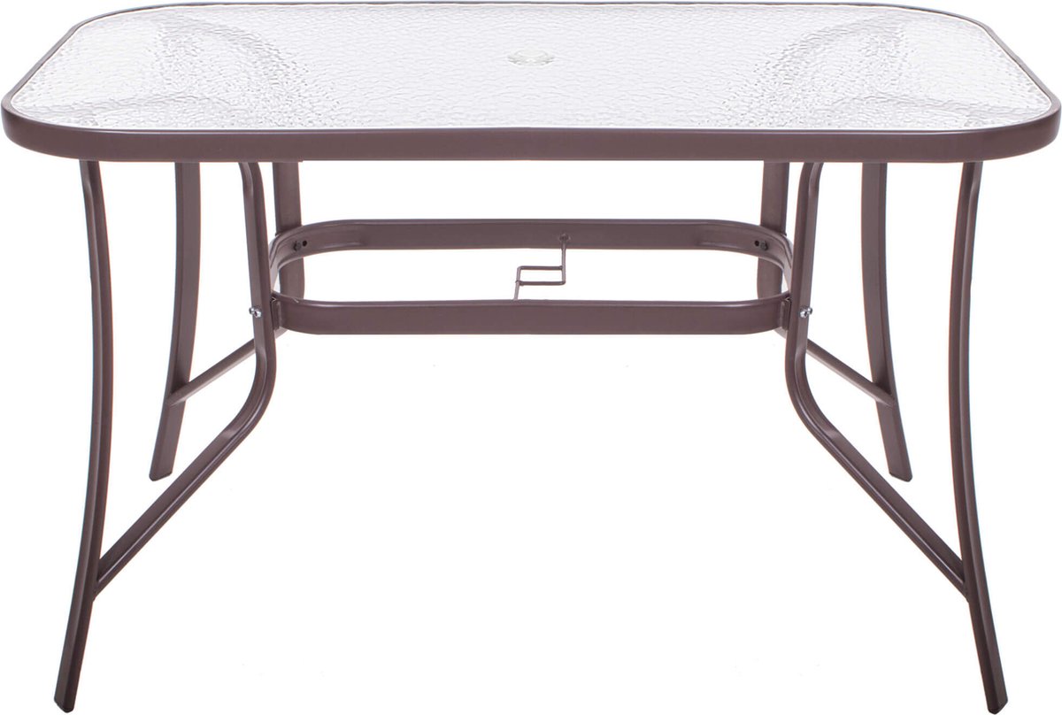 Springos Tuintafel | 120 x 70 x 70 cm | Buitentafel | Eettafel Buiten | Metaal | Gehard Glas | 100 KG | Bruin thumbnail 5