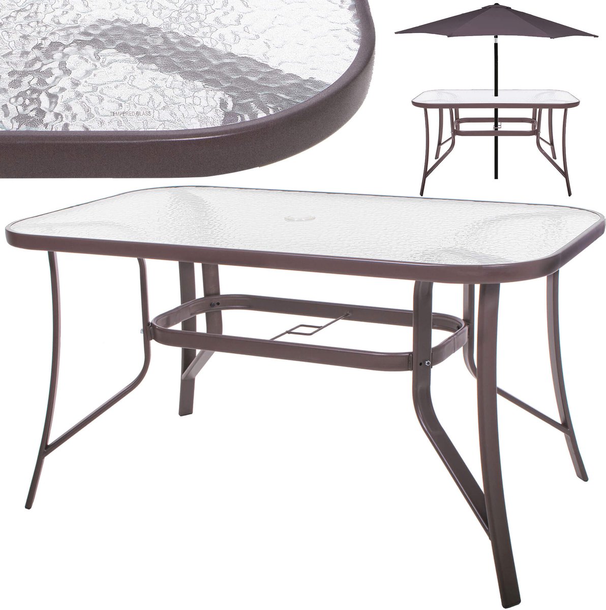 Springos Tuintafel | 120 x 70 x 70 cm | Buitentafel | Eettafel Buiten | Metaal | Gehard Glas | 100 KG | Bruin thumbnail 6