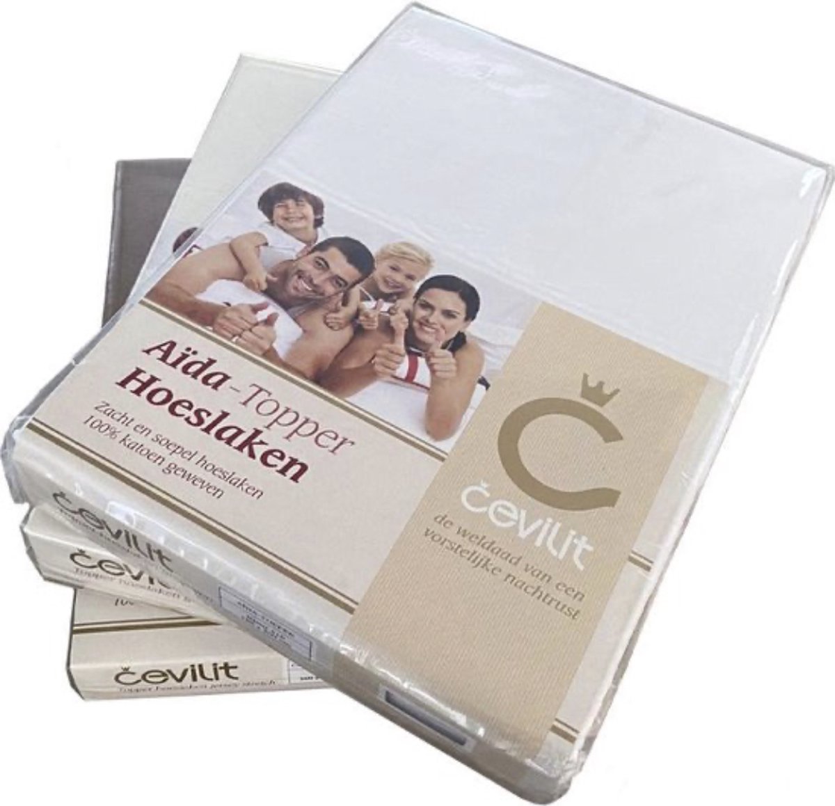 Cevilit - Hoeslaken Aïda Split topper - Maat 180x200 - 100% Katoen - Geschikt voor Toppers - Met elastiek rondom - Hoge hoeken - Creme - 611