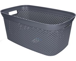 Wasmand - grijs - kunststof - 34 x 54 x 23 cm - 35 liter - met handvatten - manden voor wasgoed