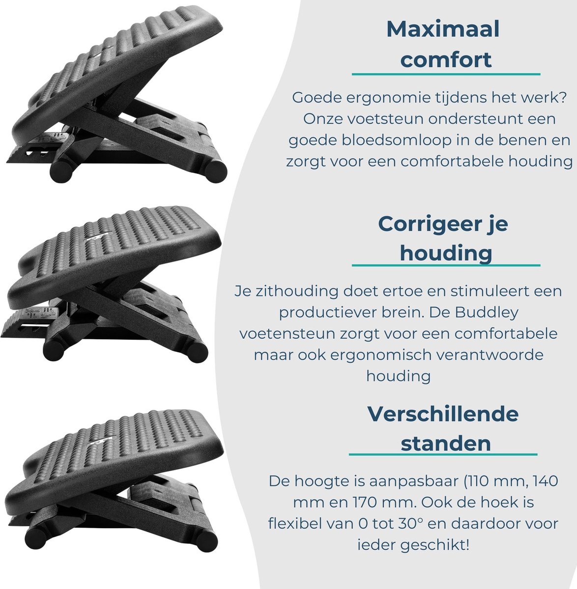BUDDLEY BUDDLEY Verstelbare Bureauvoetensteun - afbeelding 3