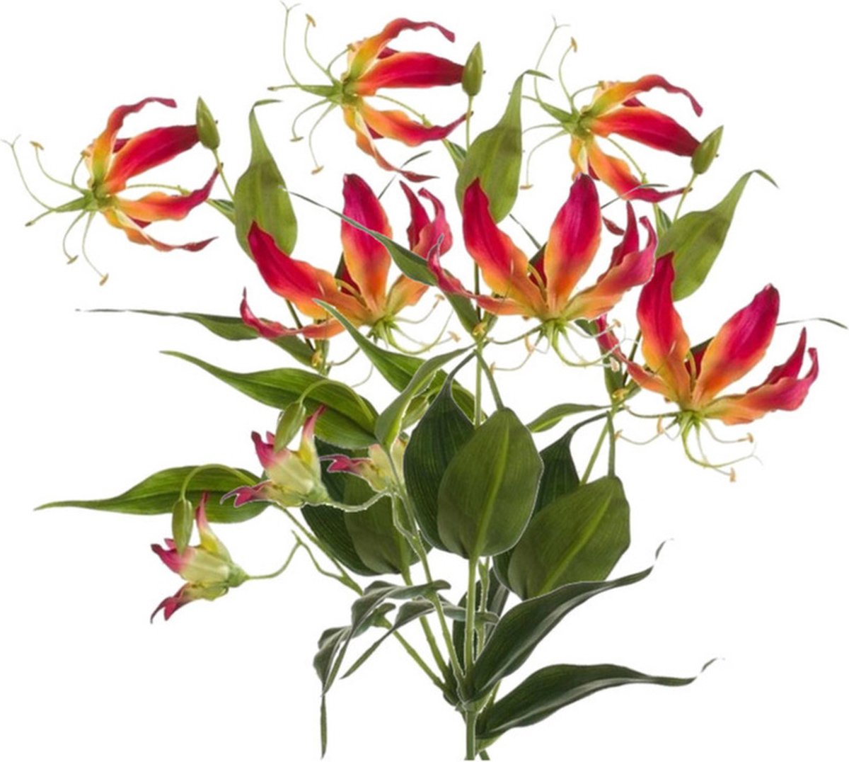 Shoppartners Bellatio flowers & plants Kunstbloem - 2x - gloriosa klimlelie - 75 cm - geel/rood - Klimlelies - Kunstbloemen boeketten maken Multi