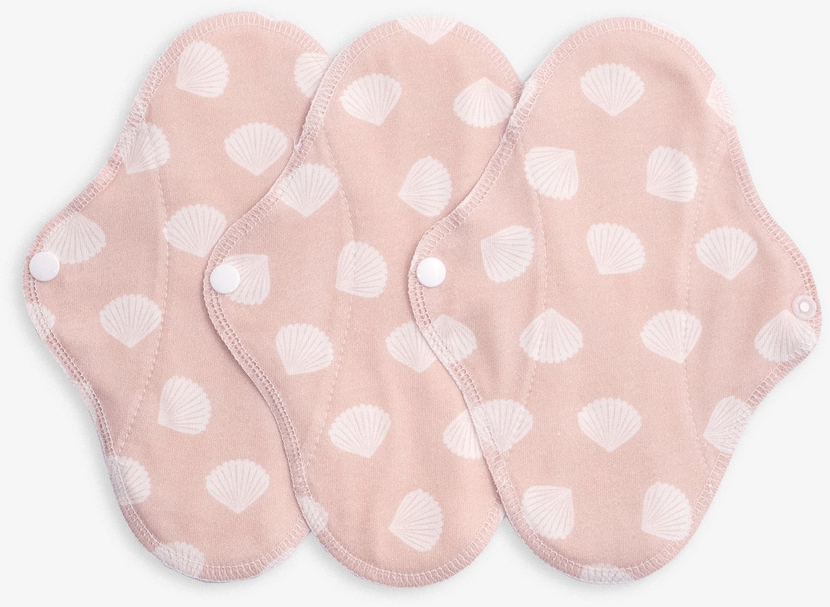 Goedkoopste Imsevimse inlegkruisjes van biologisch jersey katoen - dun en soepel wasbare inlegkruisjes - Shell - Roze met witte schelpen - roze wit