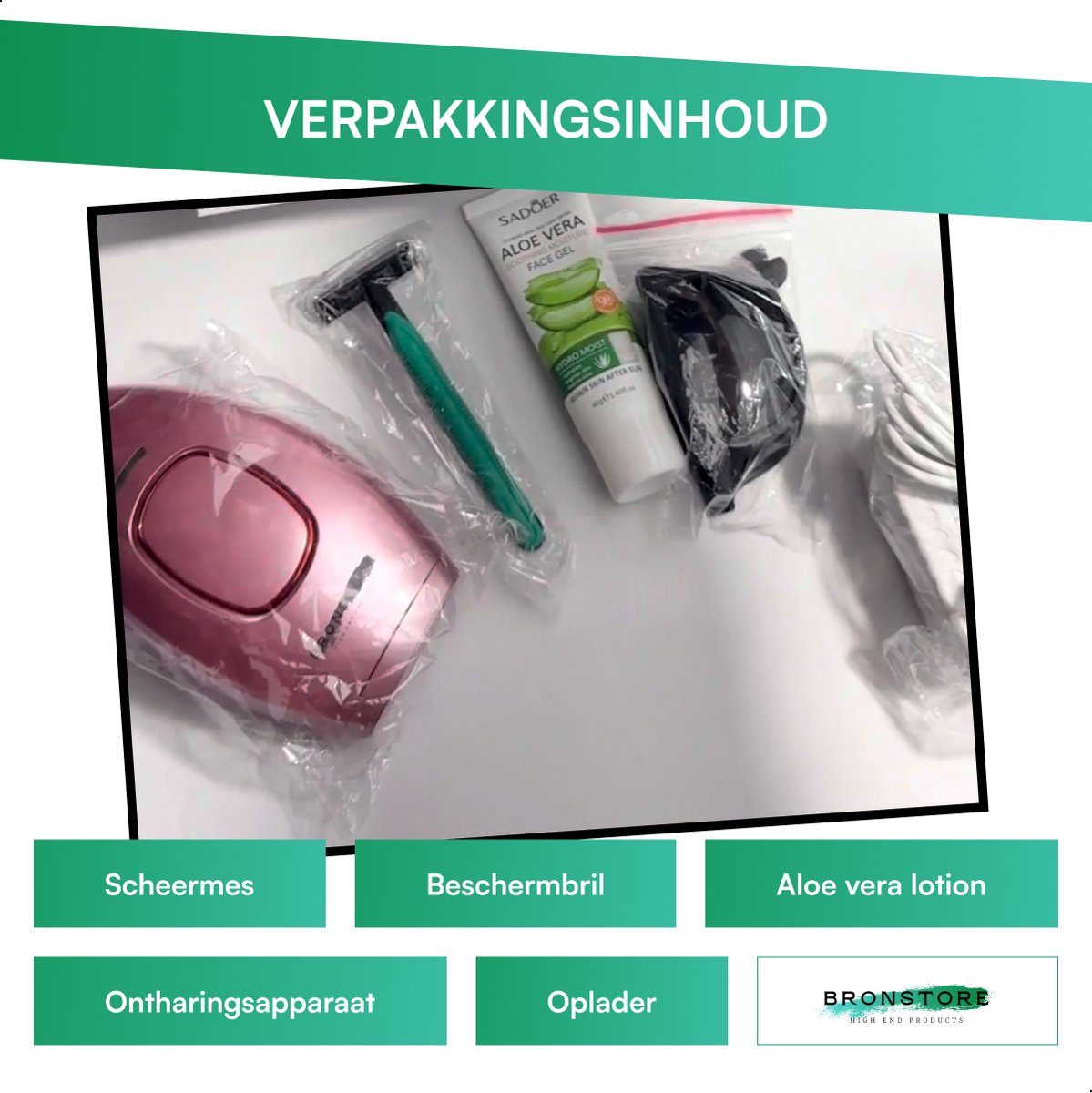 BronStore® Laser Ontharingsapparaat - IPL Ontharing Apparaat - Epileerapparaat Dames & Heren - Ontharingsapparaten - Inclusief Beschermbril, Scheermes & Aloë Vera Lotion thumbnail 5