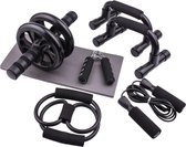 RYCE Fitness Set - Sport Artikelen - Thuis Workout - Push Up Grips - Springtouw - Ab Roller - Handknijper - Zwart