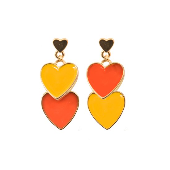 Double Hearts Oorbellen - Geel/Oranje | 2,9 x 1,2 cm | Bijoux / Staal | Fashion Favorite