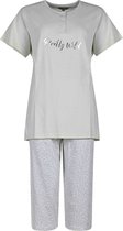 Dames Pyjama - Katoen - Zomer - 3/4 broek - Grijs Groen Leopard - Maat L