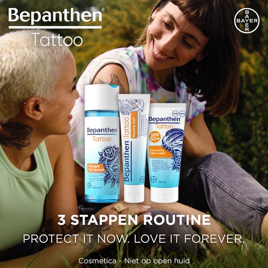 ​Bepanthen Tattoo Zonnecrème SPF 50+ | 50 ml | Beschermt en Hydrateert Getatoeëerde Huid | Behoudt Kleurintensiteit | Waterafstotend en Snel Intrekkend​