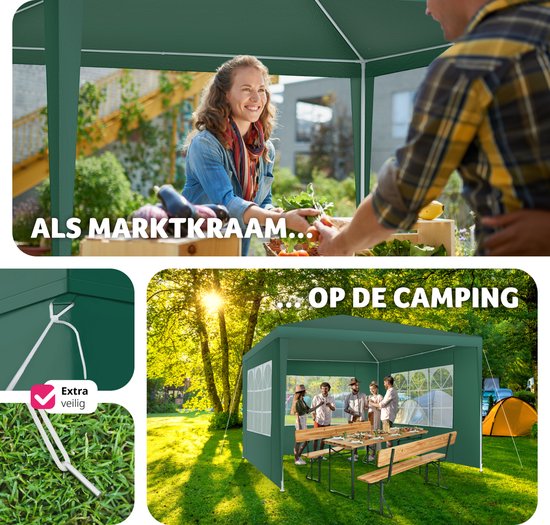 tectake® Paviljoen - met versterkt frame - Partytent 3x3 m - Waterdicht Zeildoek - Verwijderbare Zijpanelen - Weerbestendige Tuinpaviljoen - Inclusief Spanlijnen en Haringen - Blauw - Pop-up Vouwtent
