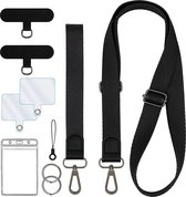 2-Delig Verstelbaar Nek & Pols Lanyards met Badgehouder - Universeel Telefoonkoord - Keycord Sleutelhanger - Leer Telefoonketting - Telefoon Ketting - GSM Koord - Sleutelkoord - Keykoord met ID Pashouder - Nekkoord voor Sleutels - Zwart