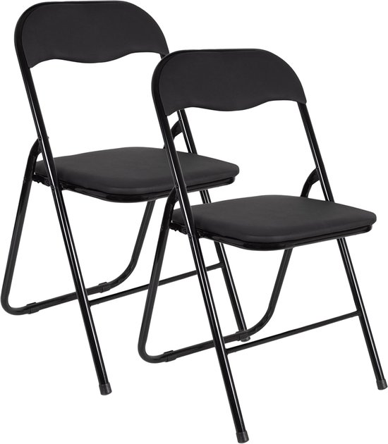 EASTWALL Klapstoel Premium – 2 Stuks – Vouwstoel – Bijzetstoel Binnen – tot 90kg belastbaar – 43cm zithoogte - Staal/katoen/PVC - Zwart