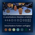 Collectie van hangende lampionnen in verschillende vormen en maten, met ingewikkelde patronen. Verkrijgbaar in verschillende kleuren.
