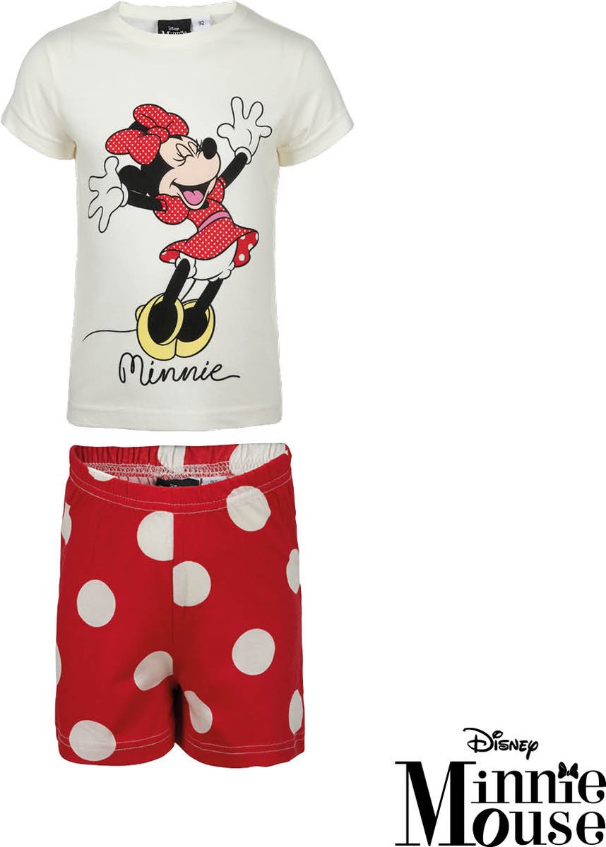 Minnie Mouse shortama - Maat 110/116 - wit met rood - Disney pyjama - 100% katoen