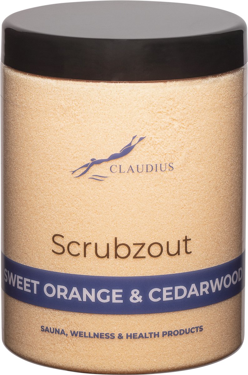 Goedkoopste Scrubzout Sweet Orange & Cedarwood in handige pot - 1250 gram - met zwarte deksel - Hydraterende Lichaamsscrub