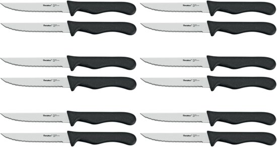 12 couteaux à steak - Couteaux à steak Basic Line - 6 x 2 pièces - Acier inoxydable avec manche en plastique noir - 12 couteaux au total
