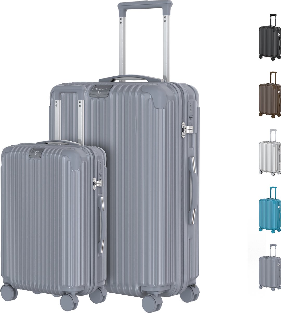 Voyagoux® - Reiskoffer set S/L - Koffers - 2 delig - Reiskoffer met wielen – Nardo grijs - TSA Slot