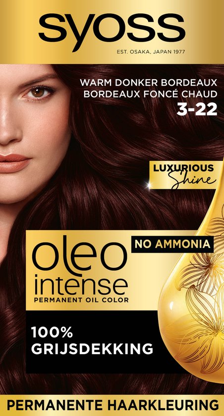 Syoss Oleo Intense - 3-22 Warm Dark Bordeaux - Teinture pour cheveux - Coloration des cheveux - 1 pièce