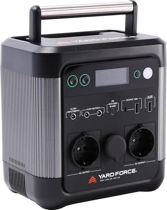 Yard Force LX PS600 - Powerstation - 518Wh - Batterij-Backup met 1200W Piek Pure Sine Wave AC Uitgangen - Zonnestroom Generator voor Camping, Woonwagen, Huisgebruik, Noordstroomvoorziening