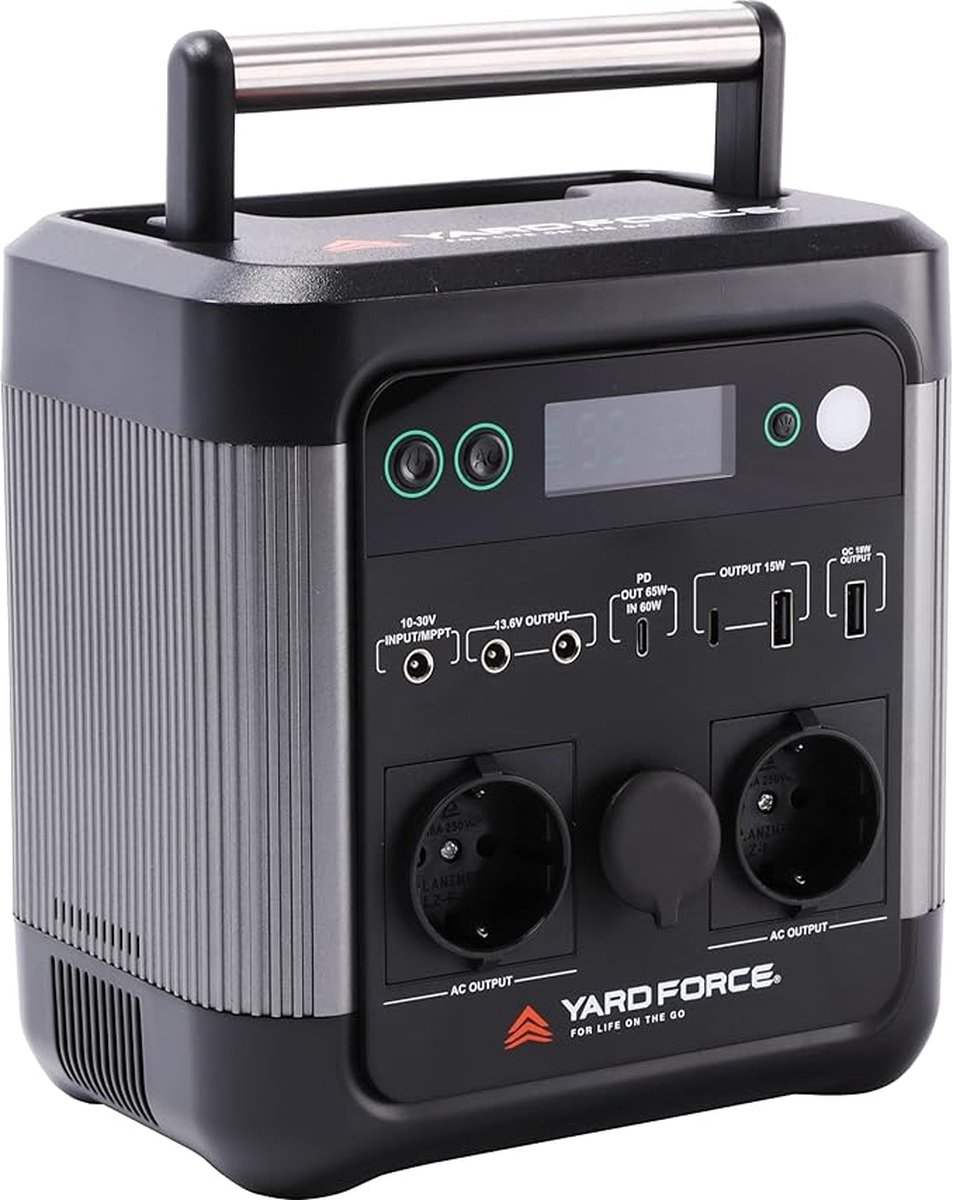 Yard Force LX PS600 - Powerstation - 518Wh - Batterij-Backup met 1200W Piek Pure Sine Wave AC Uitgangen - Zonnestroom Generator voor Camping, Woonwagen, Huisgebruik, Noordstroomvoorziening